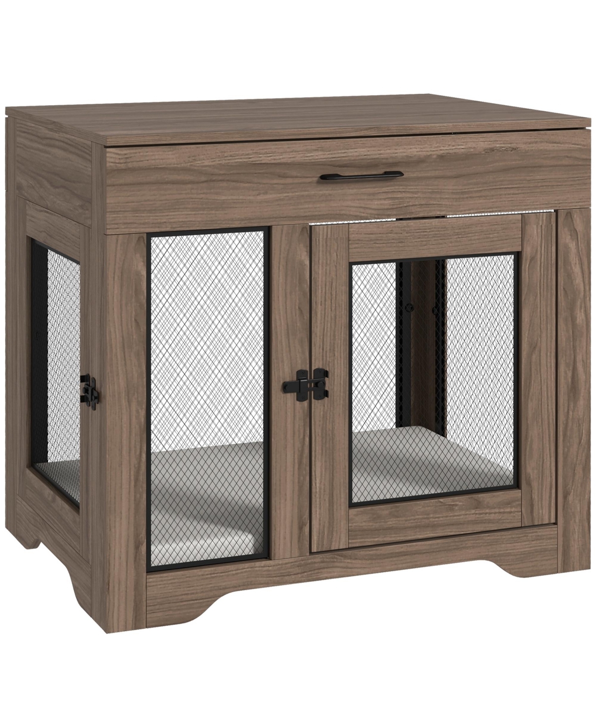 Dog Crate Furniture with Soft Water-Resist Cushion, Drawer, - Brown