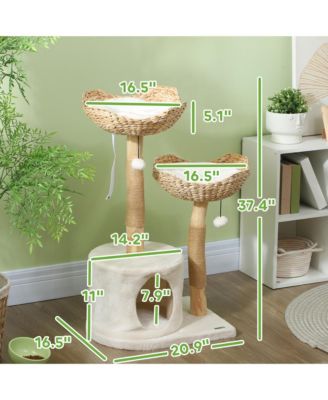 Modern Cat Tree with Wooden Scratching Posts, Condo, Beds & Cushions