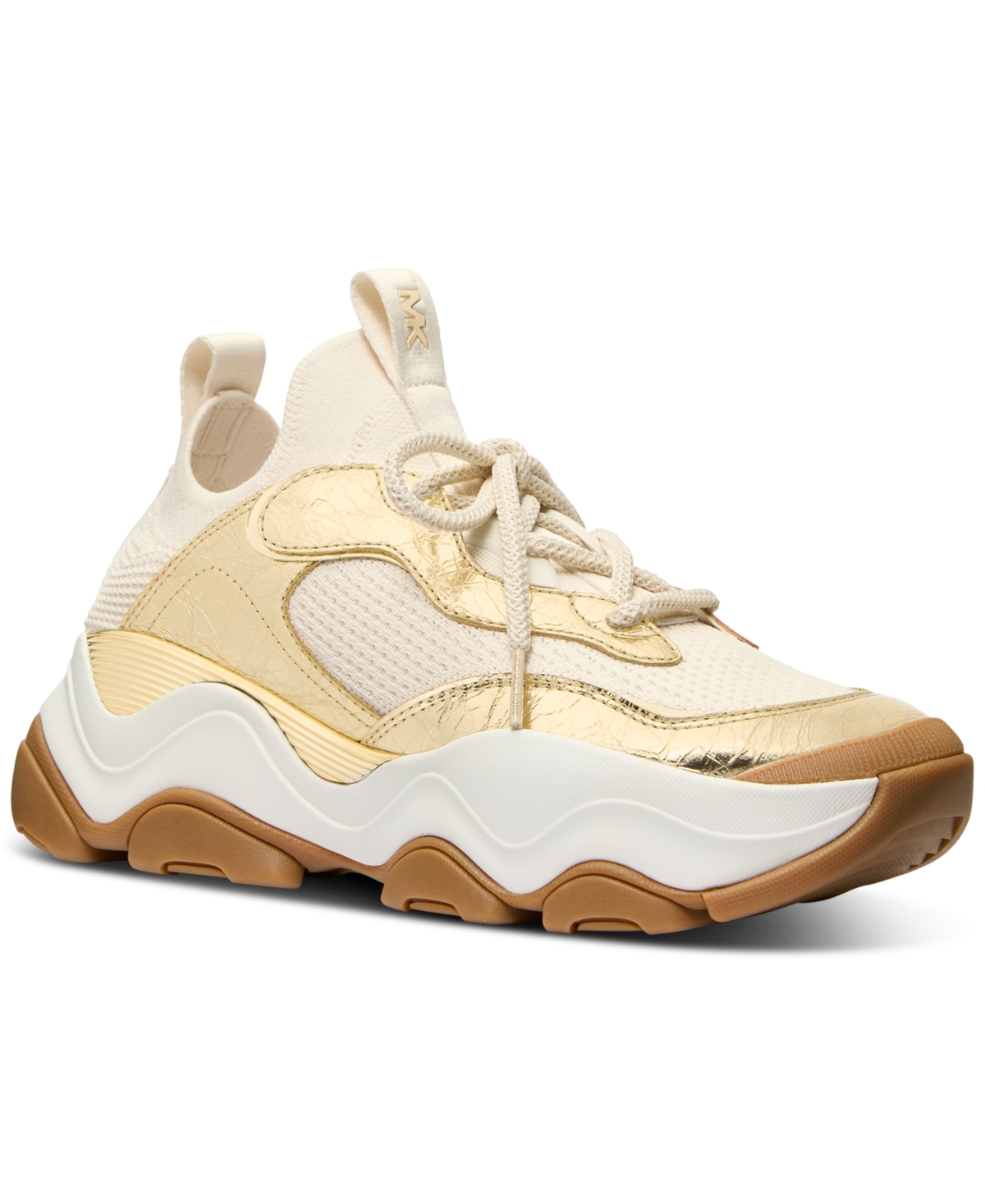 Shop Michael Kors Michael  Women's Atlas Knit Trainer Sneakers In Pale Gold