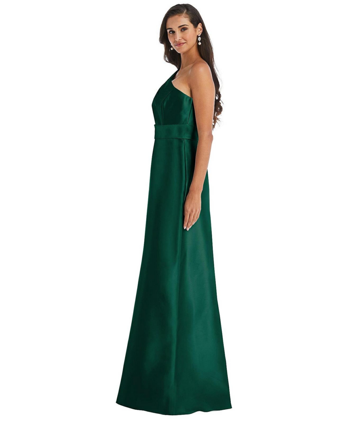 Alfred Sung Plus Size Draped One-Shoulder Satin Maxi Dress with Pockets
