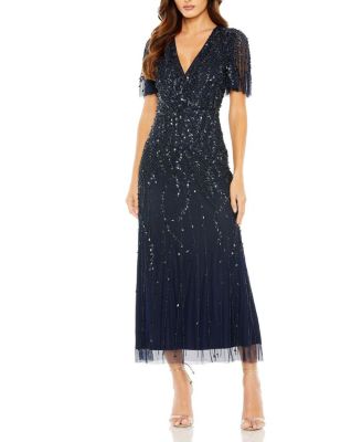 Women's Beaded Wrap Over Butterfly Sleeve Column Dress