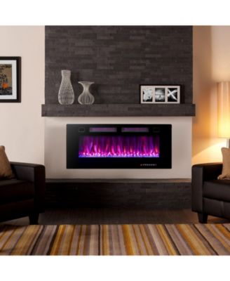 42 Inch Ultra-Thin Electric Fireplace with Decorative Crystals and Smart APP Control