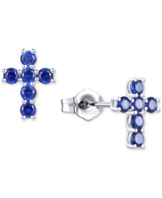 Lab Grown Sapphire Cross Stud Earrings (1 ct. t.w.) in 10k White Gold (Also in Lab Grow Ruby, Lab Grown Pink Sapphire, & Lab Grown Opal)