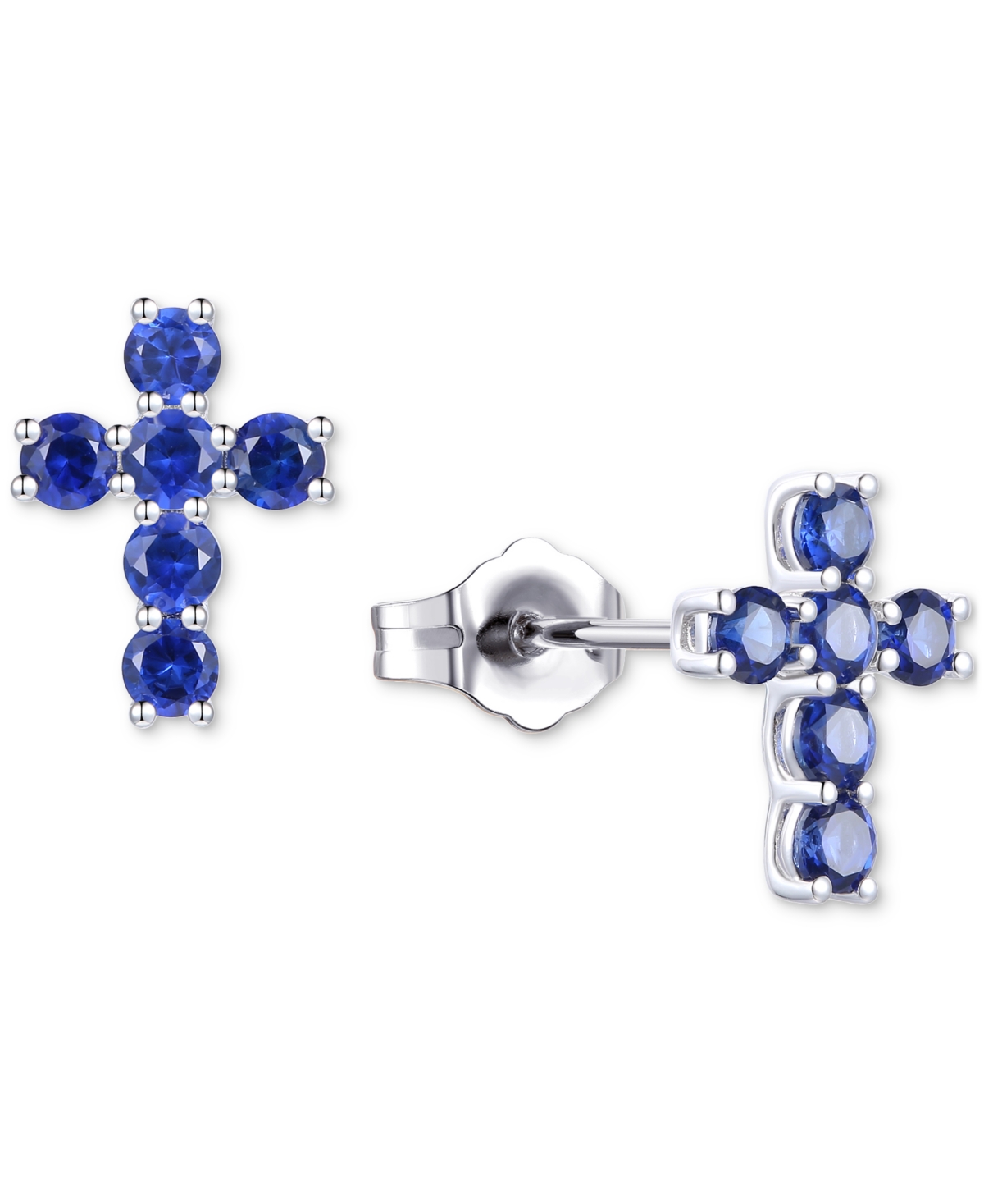 Macy's Lab Grown Sapphire Cross Stud Earrings (1 Ct. T.w.) In 10k White Gold (also In Lab Grow Ruby, Lab Gr In Sapphire