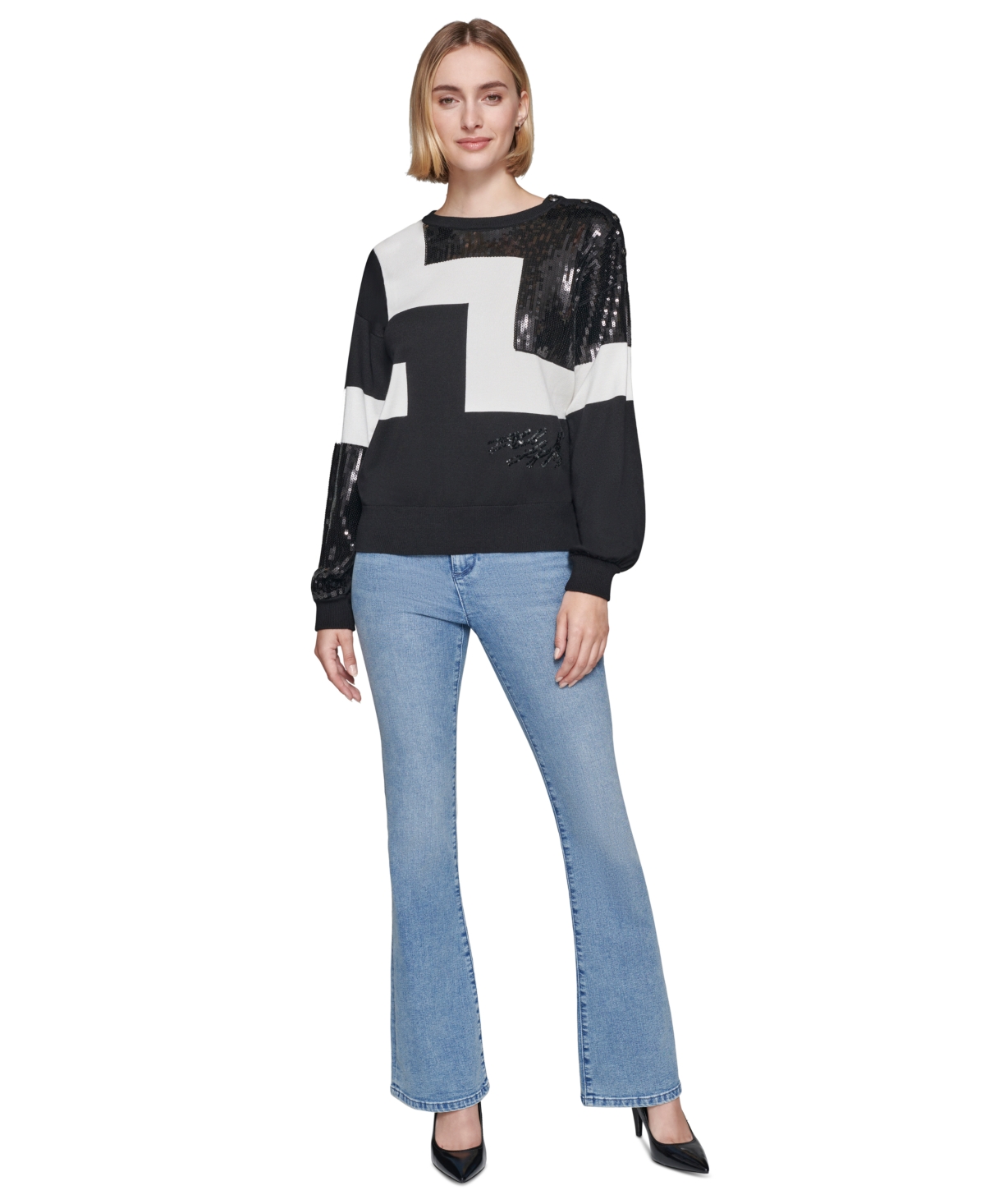 Karl Lagerfeld Paris Women's Colorblocked Mixed-Media Sweater