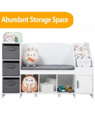 Kids Bookshelf with Reading Nook, Bookcase with Detachable Cushion