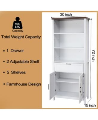 Bookshelf with Doors, 6-Tire Farmhouse Storage Cabinet Bookcase Floor Standing Bookshelves