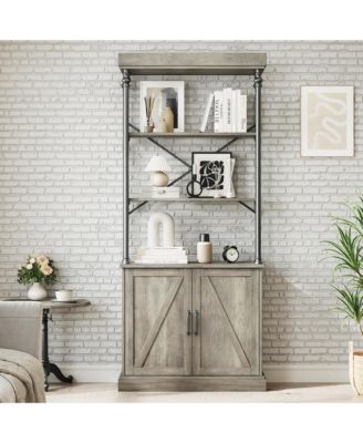 Tall Bookshelf with Doors Industrial Storage Open Rack Shelf