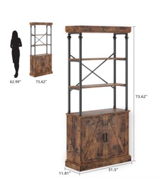 Tall Bookshelf with Doors Industrial Storage Open Rack Shelf