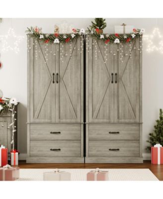 Freestanding Kitchen Pantry Cabinet with Microwave Stand, Adjustable Shelves, and Hutch Storage for Home Use