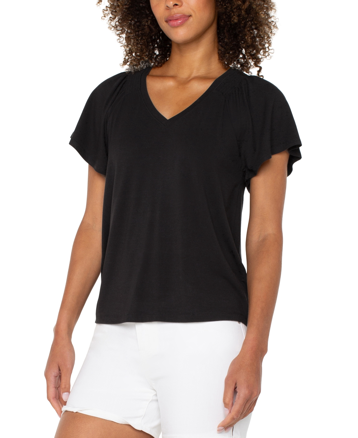 Liverpool Los Angeles Women's Flutter-Sleeve V-Neck T-Shirt