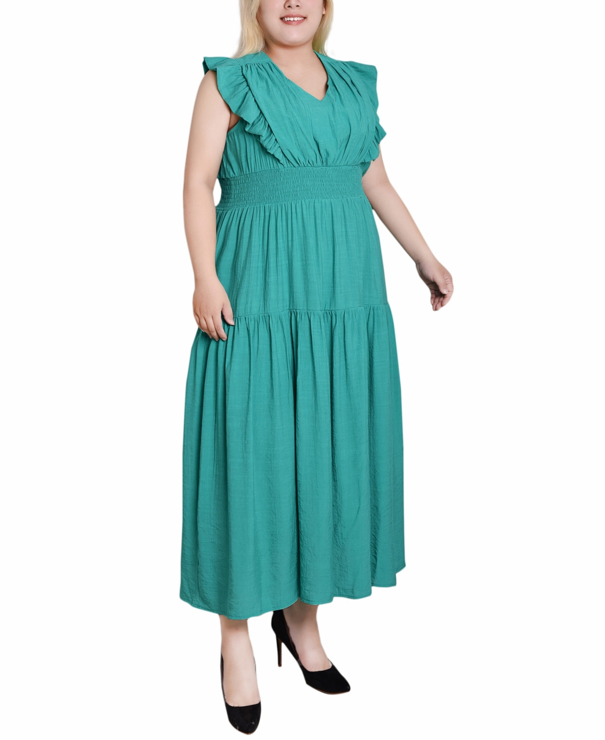 Ny Collection Plus Size Flutter Sleeve Midi Dress In Emerald