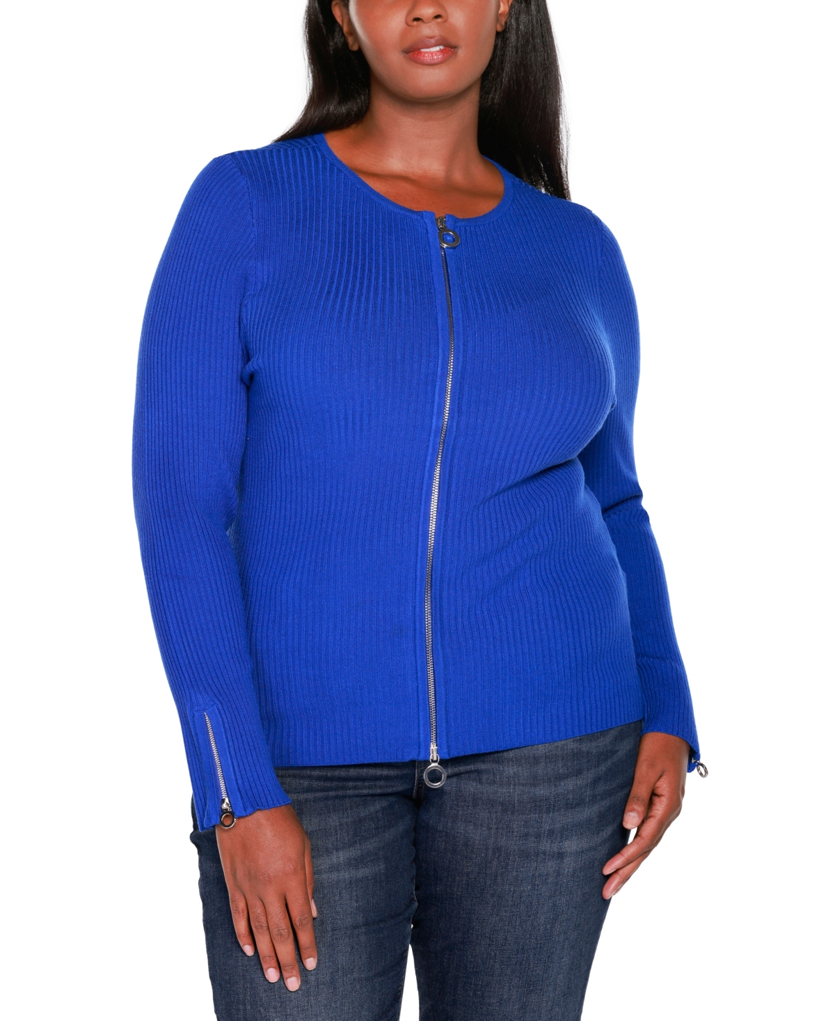 BELLDINI PLUS SIZE BLACK LABEL RIBBED DOUBLE-ZIP CARDIGAN SWEATER 