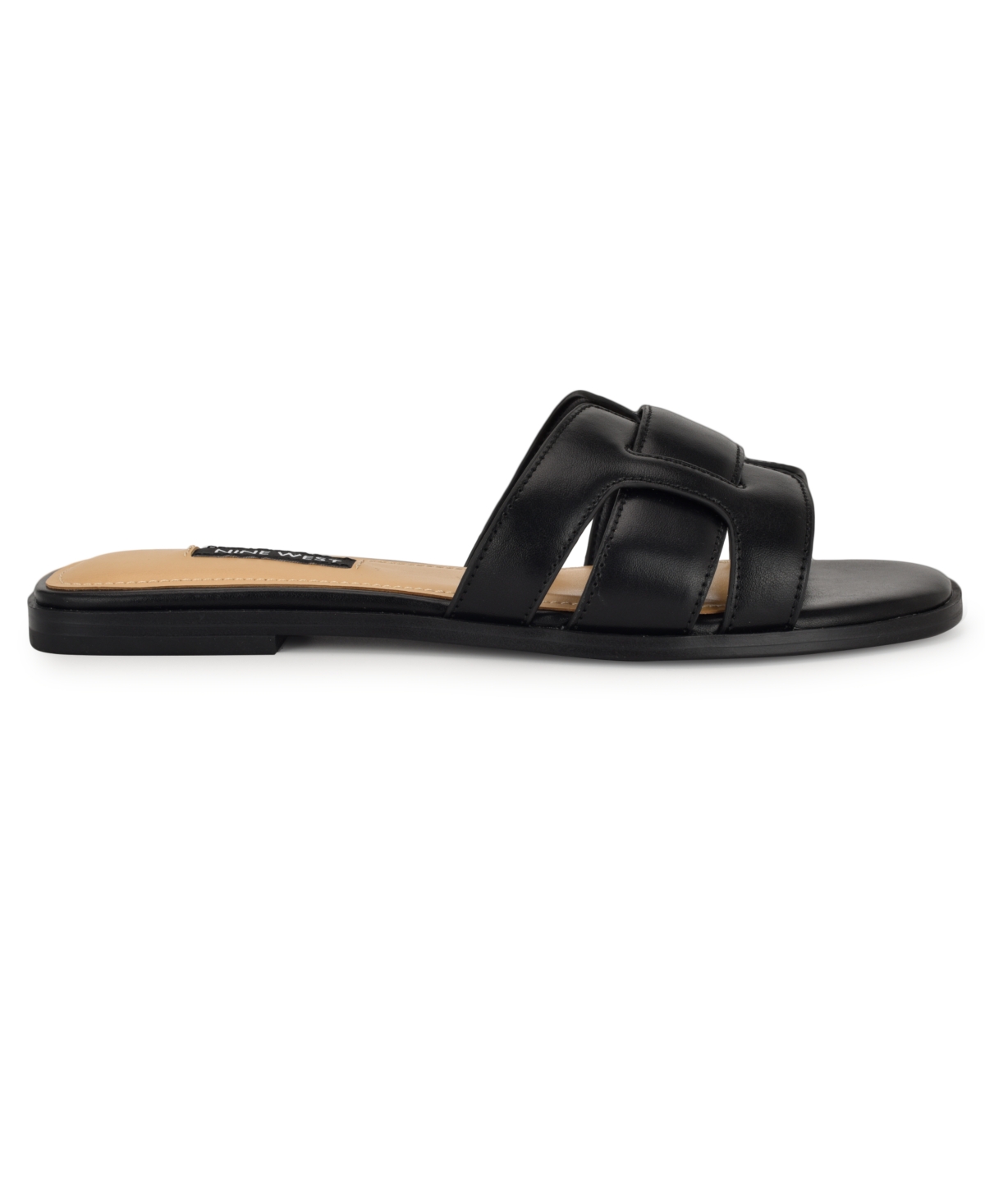 Nine West Germani Womens Leather Square Toe Slide Sandals In Black
