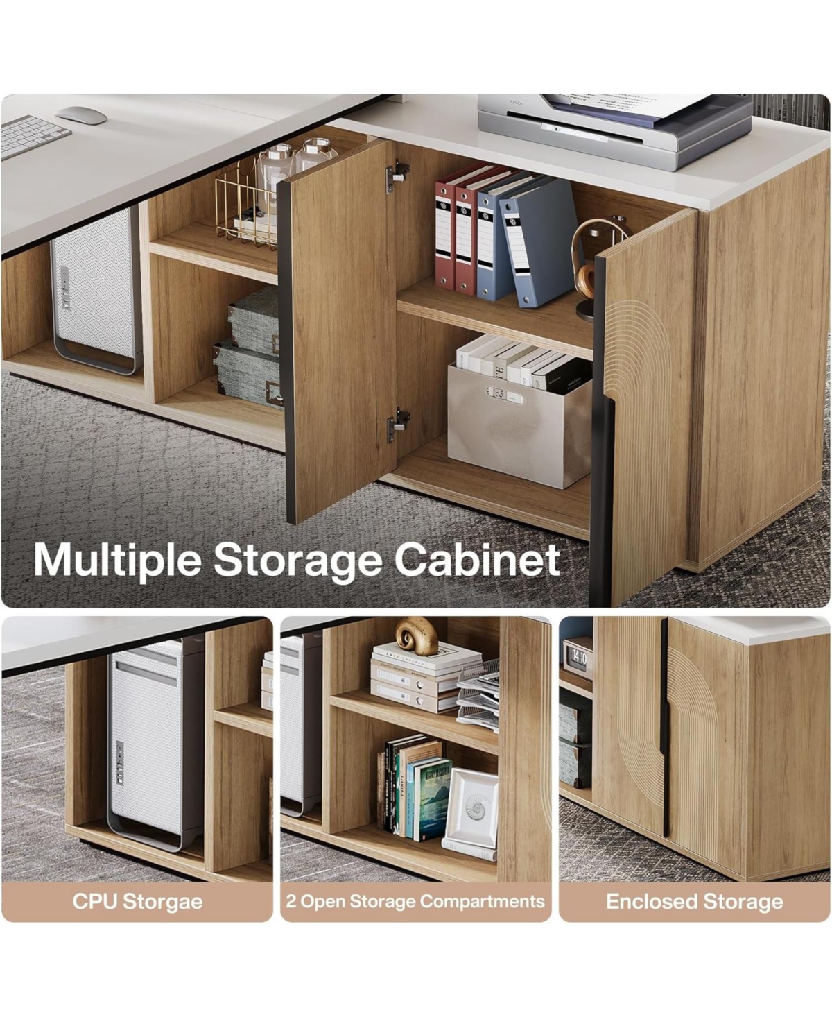 Tribesigns Executive Desk, Large Office Desk with Cabinet, L Shaped Computer Desk with Shelves and Cpu Storage, Modern Home Office Desk Business