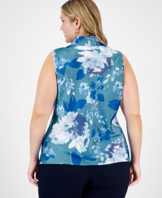 Plus Size Printed Sailor Tie-Neck Blouse