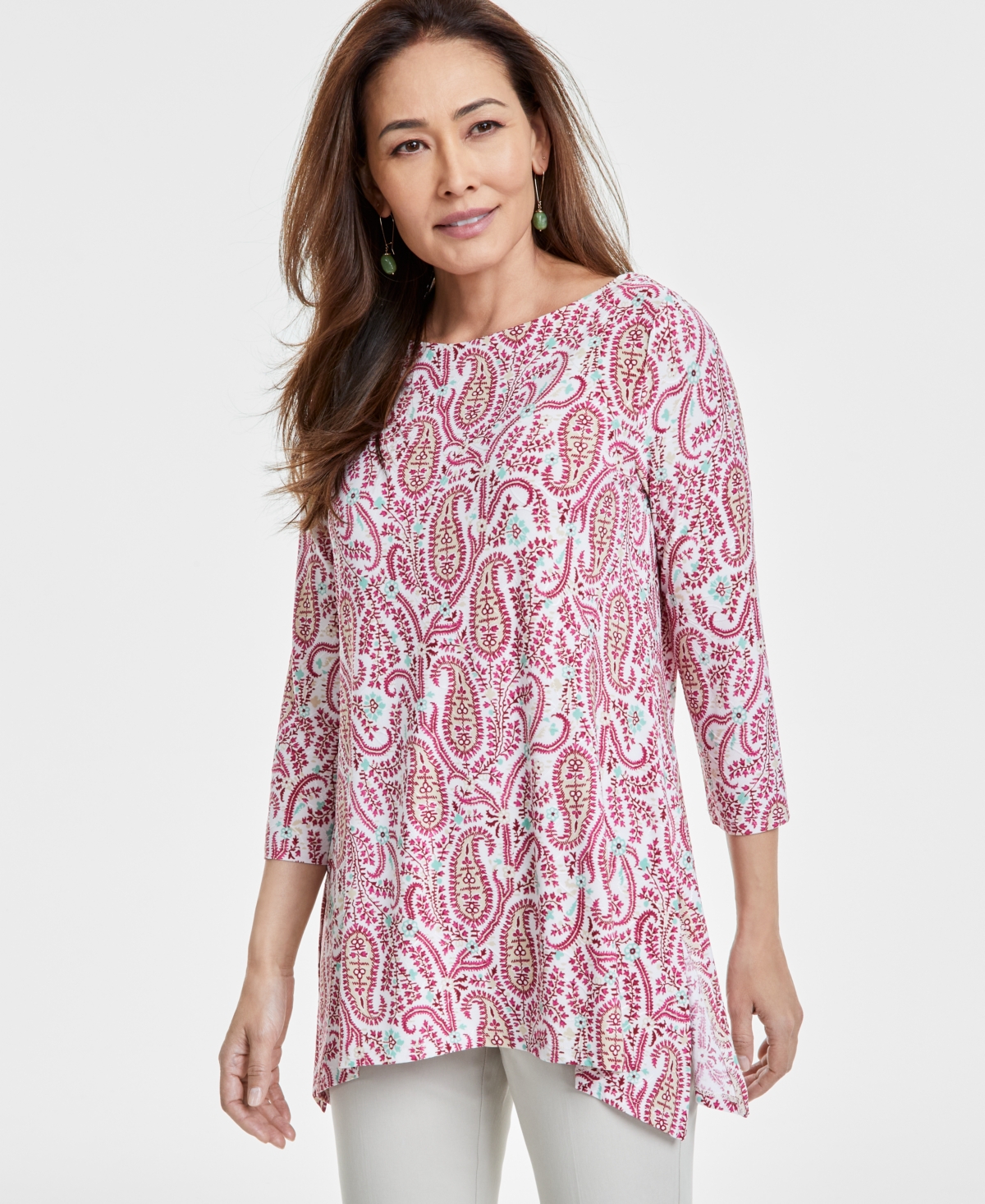 Jm Collection Petite Paisley-print Vented-hem Tunic, Exclusively At Macy's