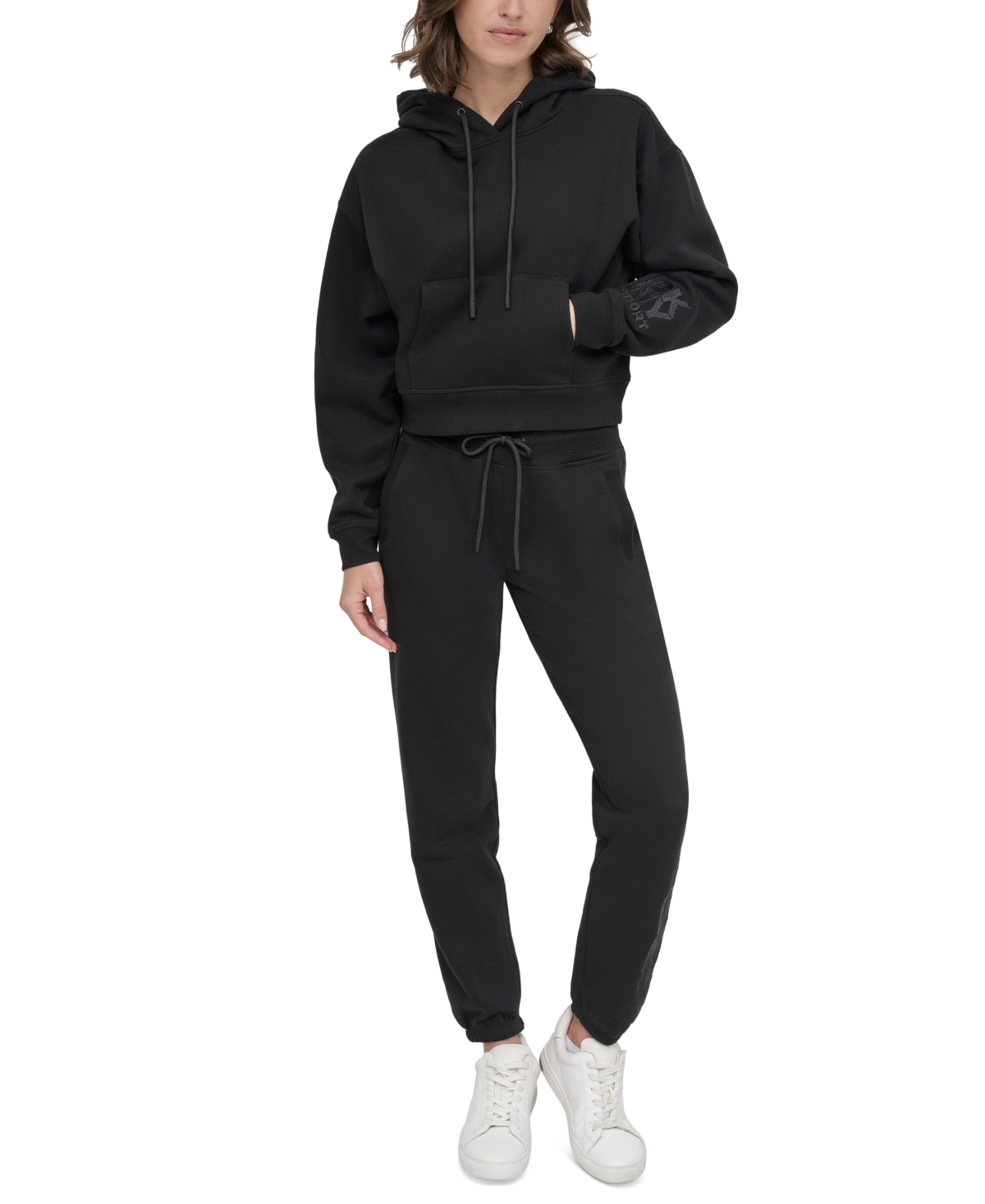Sport Women's Cropped Logo Hoodie - Pearl Grey Heather/ Black