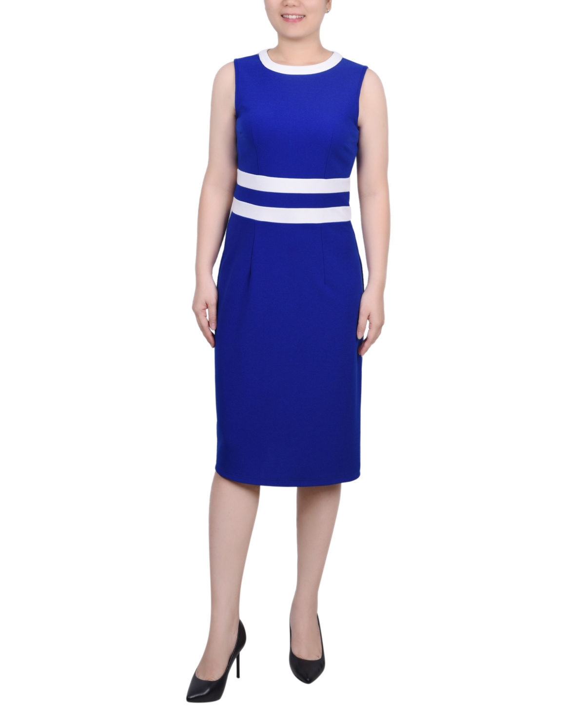 Ny Collection Women's Elbow Sleeve Colorblocked Dress, 2 Piece Set In Sapphire White