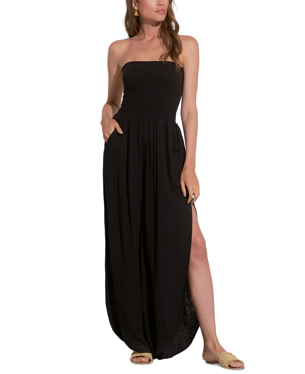 Women's Cotton Strapless Split-Seam Jumpsuit - Black