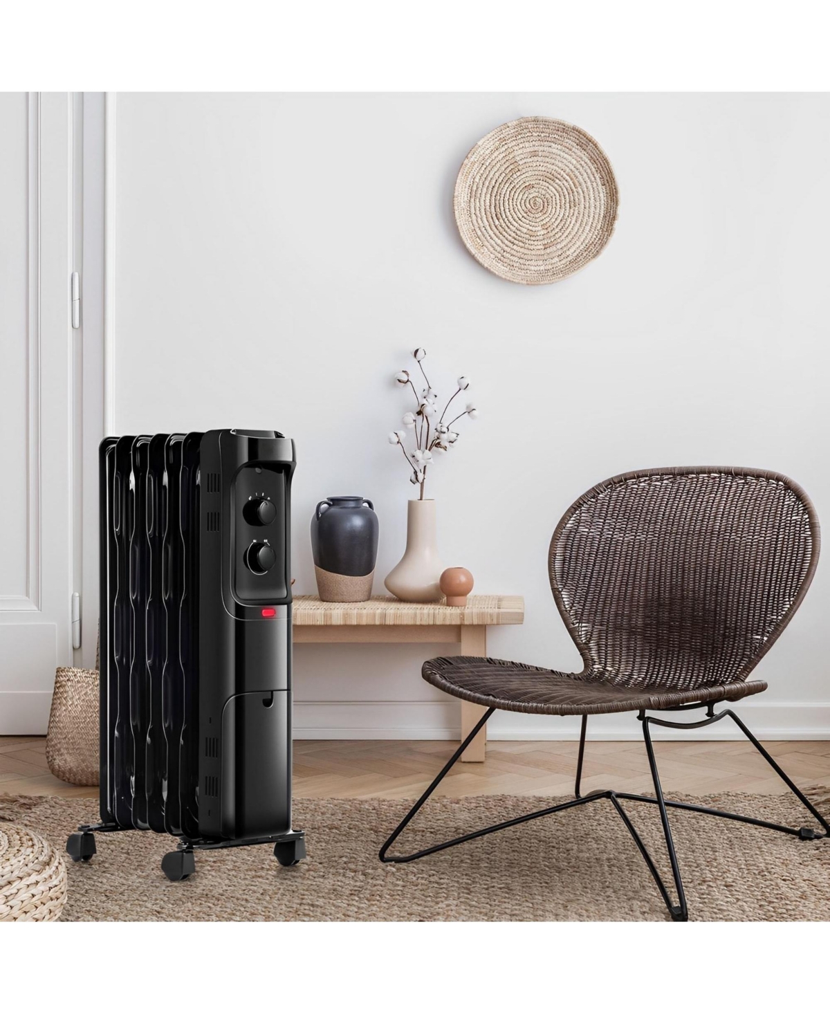 Skonyon 1500W Oil Filled Portable Radiator Space Heater with Adjustable Thermostat- Black