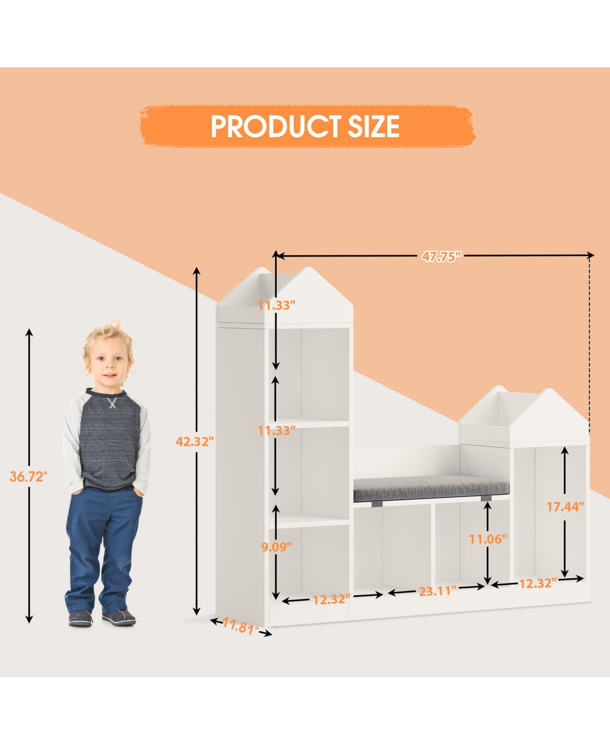 gaomon Kids Bookshelf with Reading Nook 47.75in Width Children Bookcase