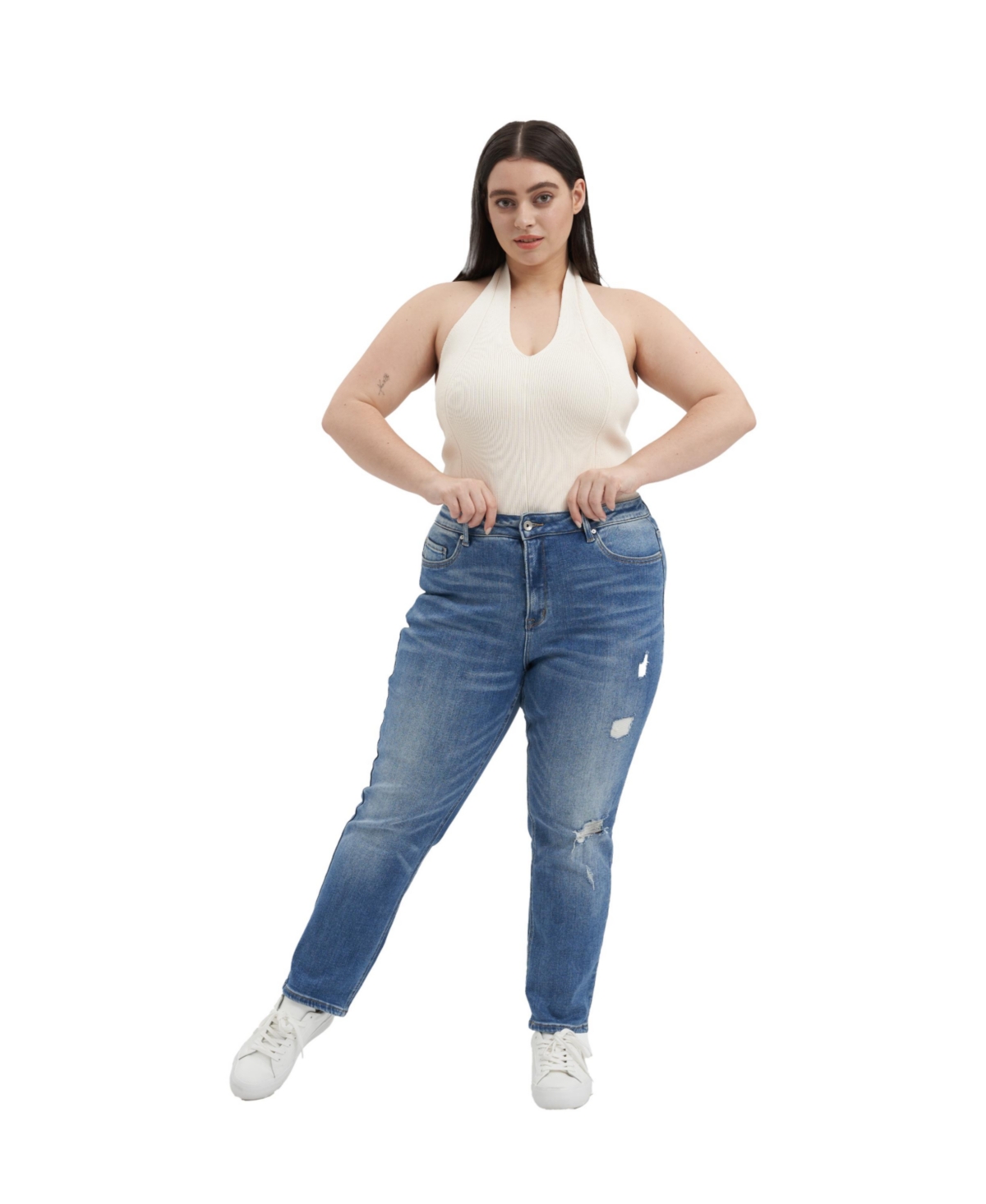 Bayeas Plus Size High Rise Grinded Mom Jeans