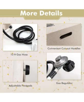 42 Inch 50 000 BTU Rectangle Terrazzo Fire Pit Table with PVC Cover-White