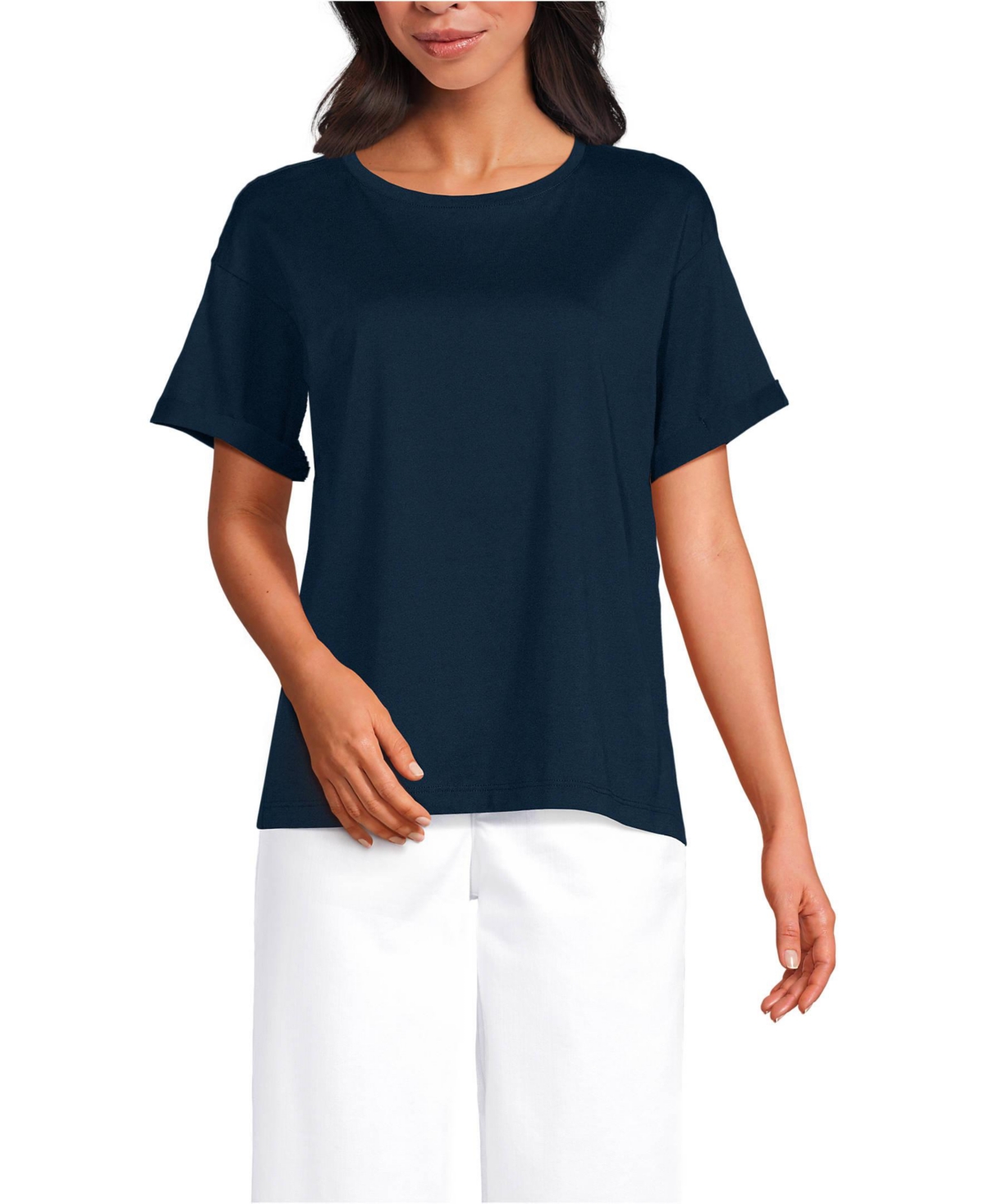 Lands' End Women's Oversized Supima Short Sleeve Crew Neck T-Shirt