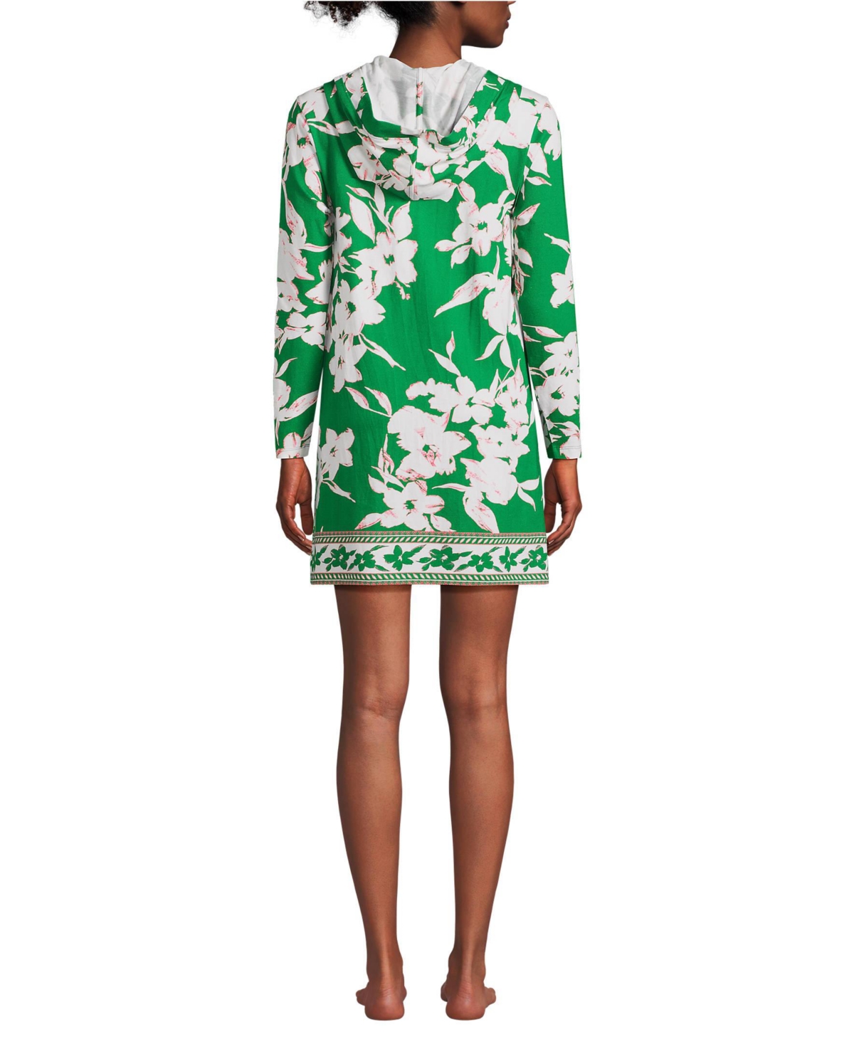 Lands' End Women's Cotton Jersey Long Sleeve Hooded Swim Cover-up Dress