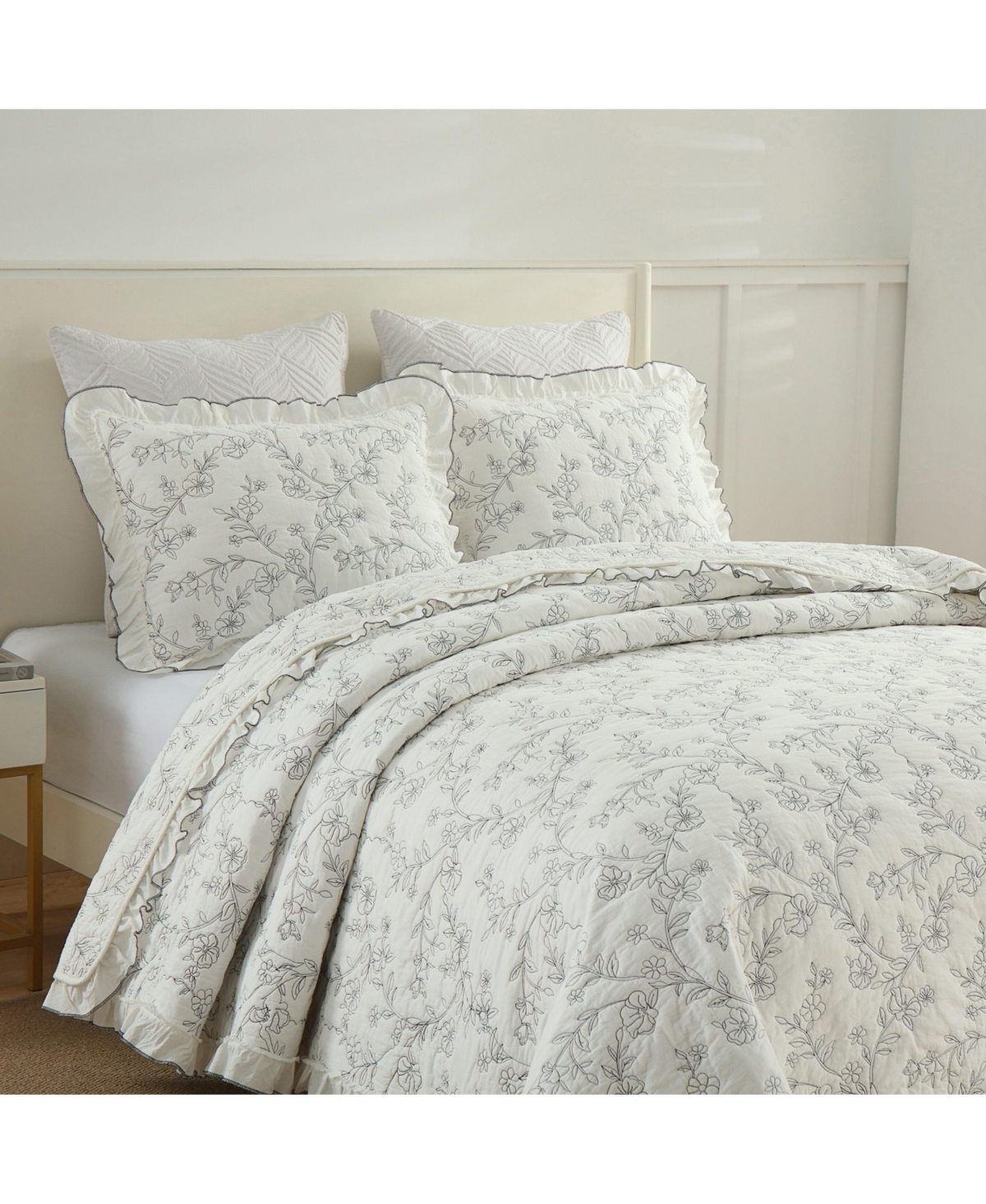 MarCielo 3-Piece 100% Cotton Oversized Ruffle Bedspread Coverlet Set Lightweight Quilt Set -other clrs
