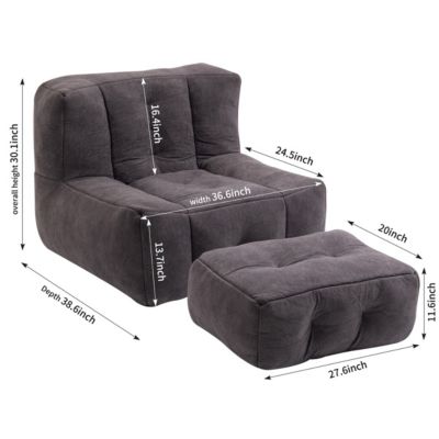 Fluffy Bean Bag Chair with Ottoman, Super Soft Lazy Sofa for Living Room-The Pop Home