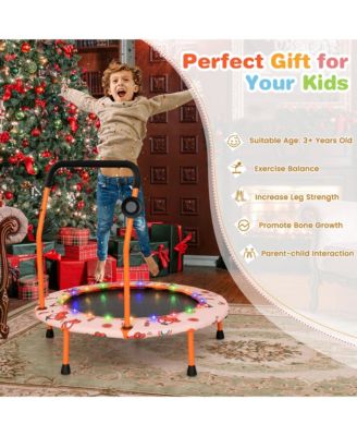 36'' Mini Toddler Trampoline w/ LED Bluetooth Speaker Detachable Handle Kids Gifts