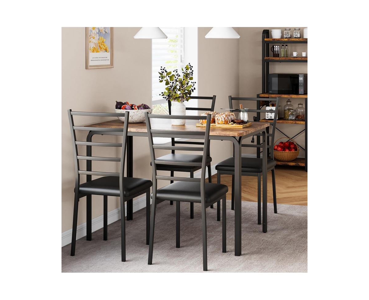 gaomon 5 Piece Dining Table Set, Modern & Retro Kitchen Table Furniture for Dining Room, Compact Space-Saving Table Set, Metal Frame Wood Tabletop, 4