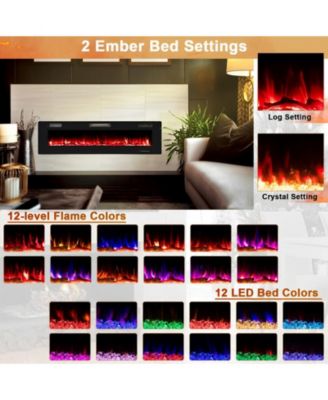 68 Inch Ultra-Thin Electric Fireplace Recessed Wall Mounted with Crystal Log Decoration