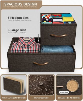 9 Drawers Dresser - Furniture Storage for Bedroom, Closet, Office Organization - Steel Frame, Wood Top, Fabric Bins