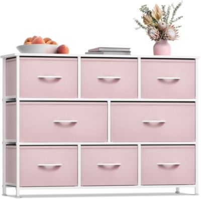 8 Drawers Wide Dresser - Organizer Unit with Steel Frame Wood Top and handle, Fabric Bins - Amazing for household decluttering