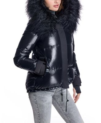 Women's Nylon Jacket with Fur Trimmed Hood
