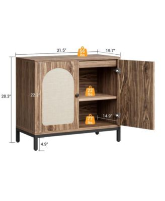 Rattan Sideboard – boho buffet cabinet with adjustable shelf, ideal for kitchen, bar, hallway, or living room storage.