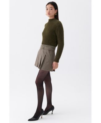 Women's Belted Pleated Mini Skirt