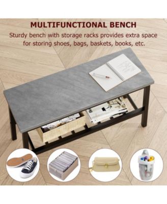 Dining Table Set for 4, Modern Kitchen Table with Bench and Chairs, 4 Piece Dining Room Table with Storage Rack for Small Spaces