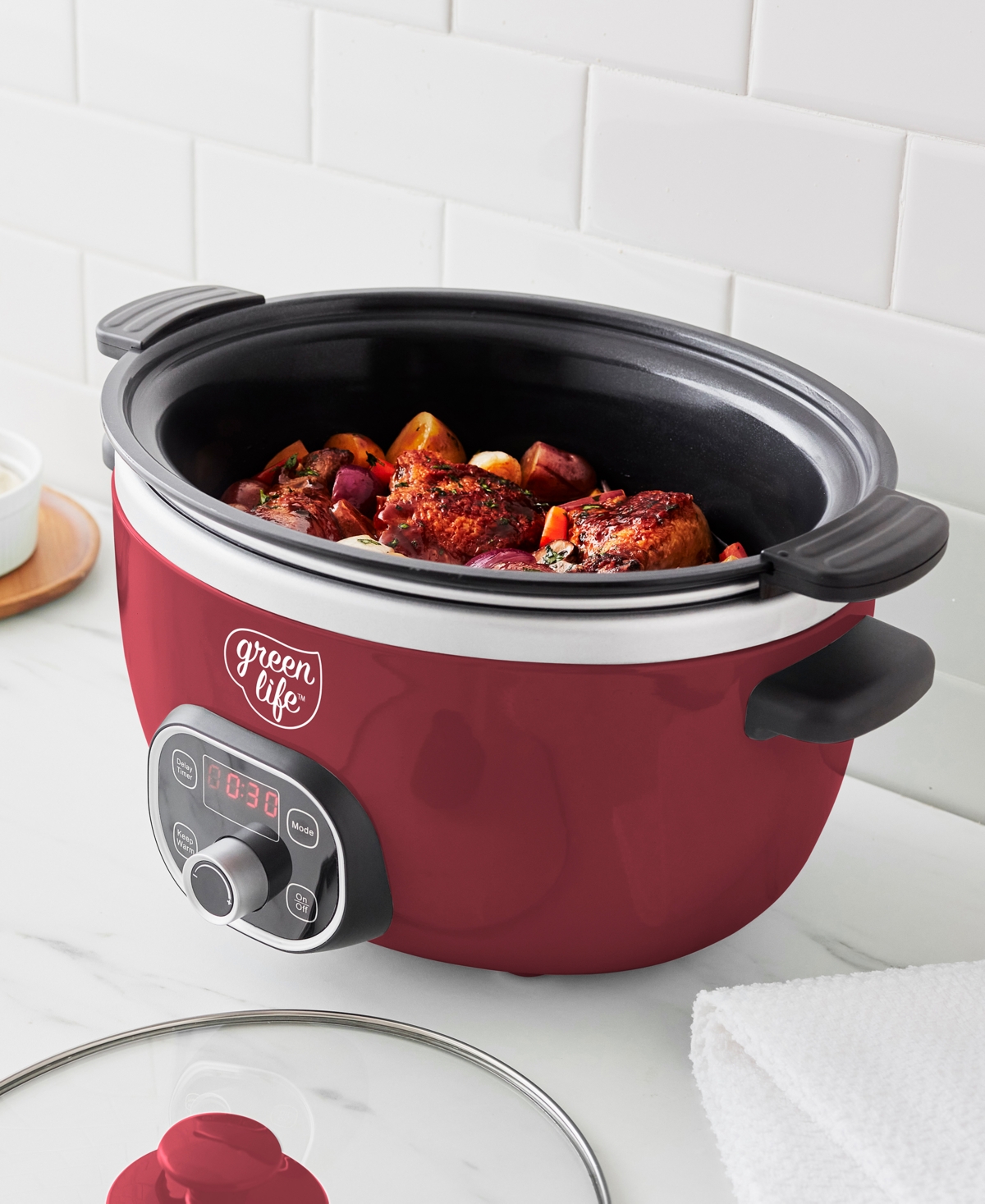 Greenlife Ceramic Nonstick Healthy Cook Duo Slow Cooker In Red