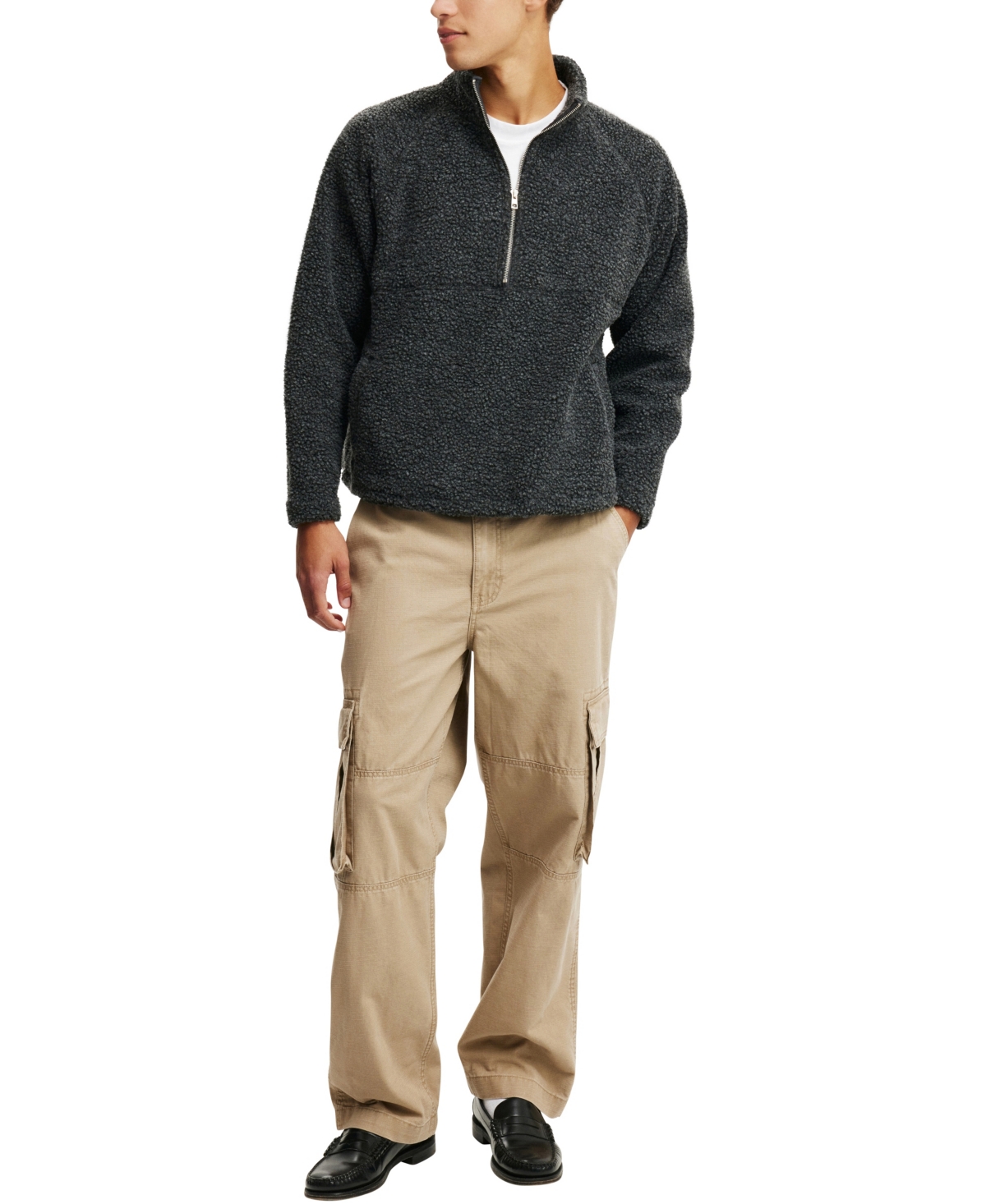 COTTON ON MEN'S TEDDY 1/2 ZIP FLEECE SWEATSHIRT 