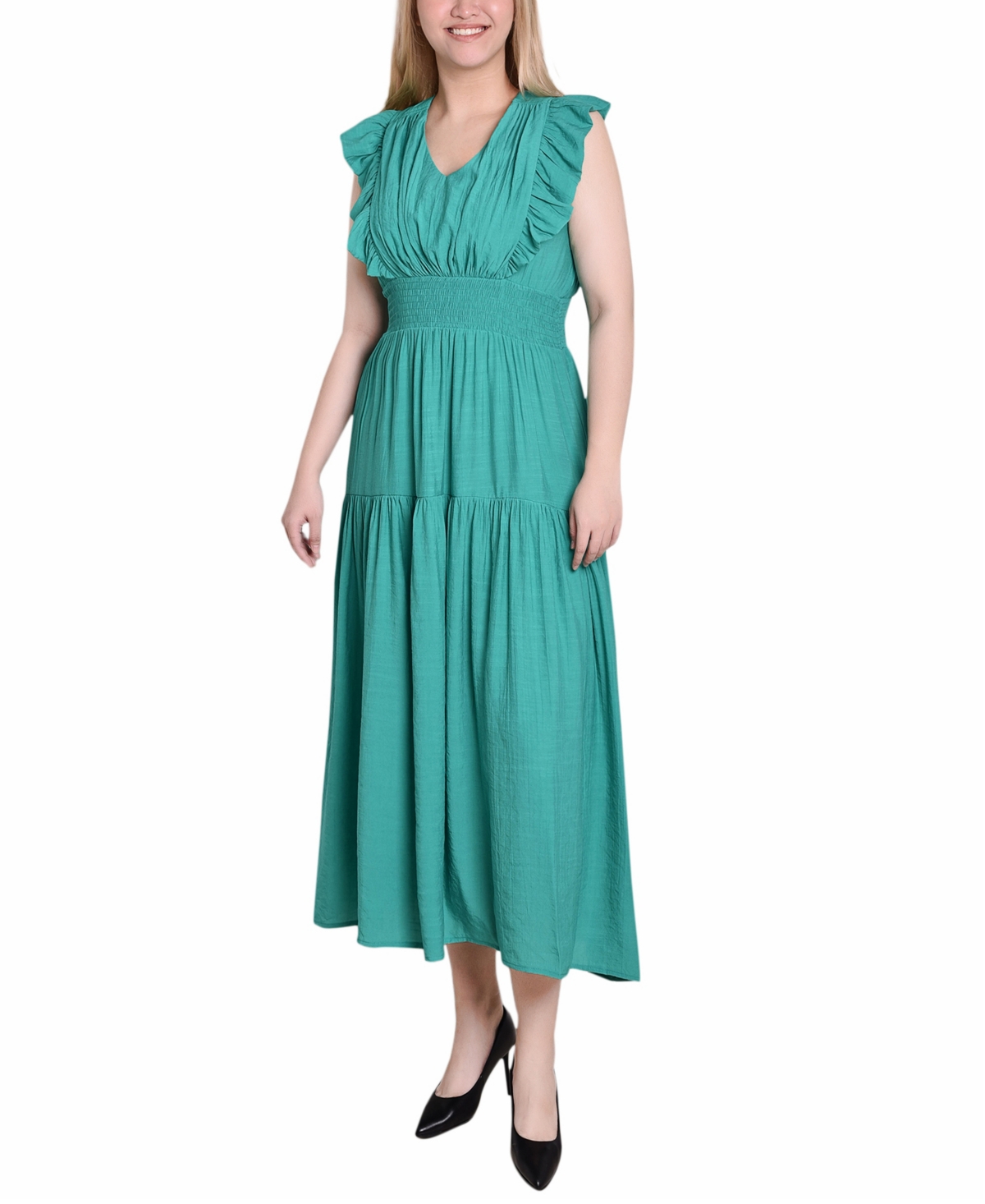 Ny Collection Petite Flutter Sleeve Midi Dress In Emerald