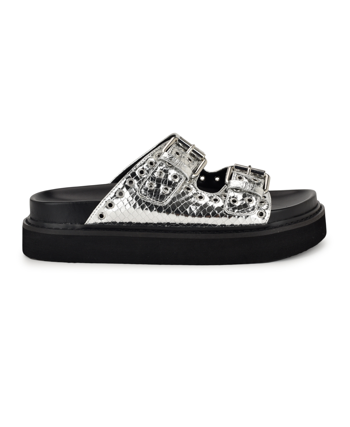 Shop Nine West Women's Eleny Double Band Flatform Sandals In Silver Python