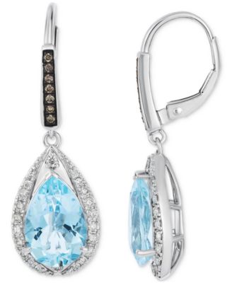 Sea Blue Aquamarine (4-5/8 ct. t.w.) & Diamond (1/2 ct. t.w.) Pear Halo Leverback Drop Earrings in 14k White Gold