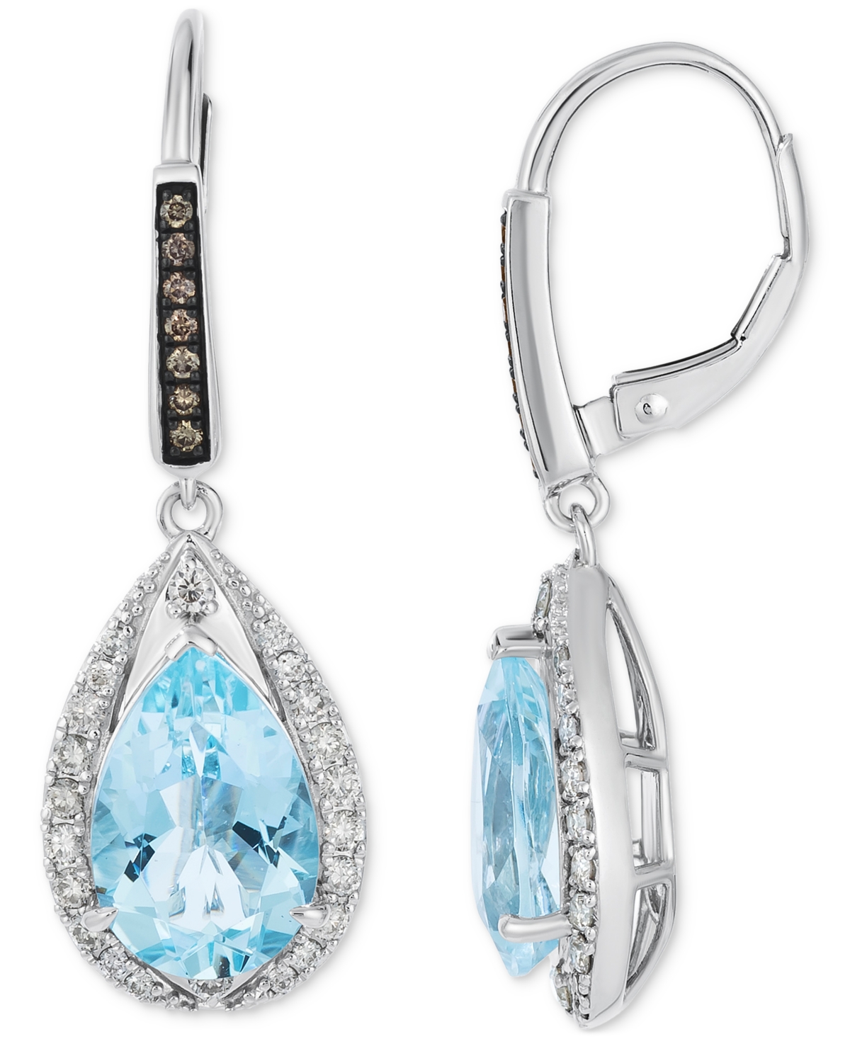 Le Vian Sea Blue Aquamarine (4-5/8 Ct. T.w.) & Diamond (1/2 Ct. T.w.) Pear Halo Leverback Drop Earrings In 1 In White Gold