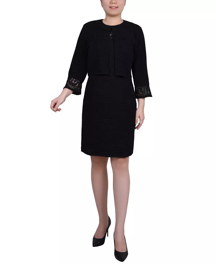 Petite Two Piece Novelty Knit and Lace Dress Set