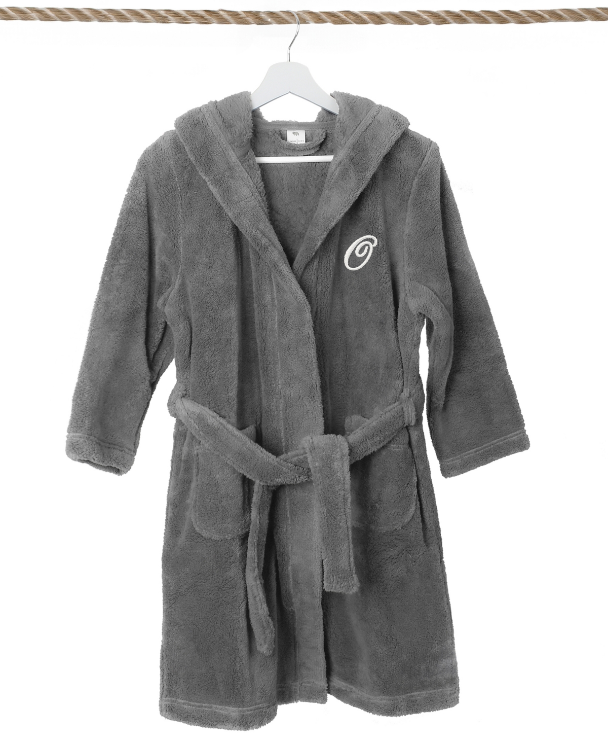 Linum Home Personalized Kids Super Plush Hooded Bathrobe In O Grey,white