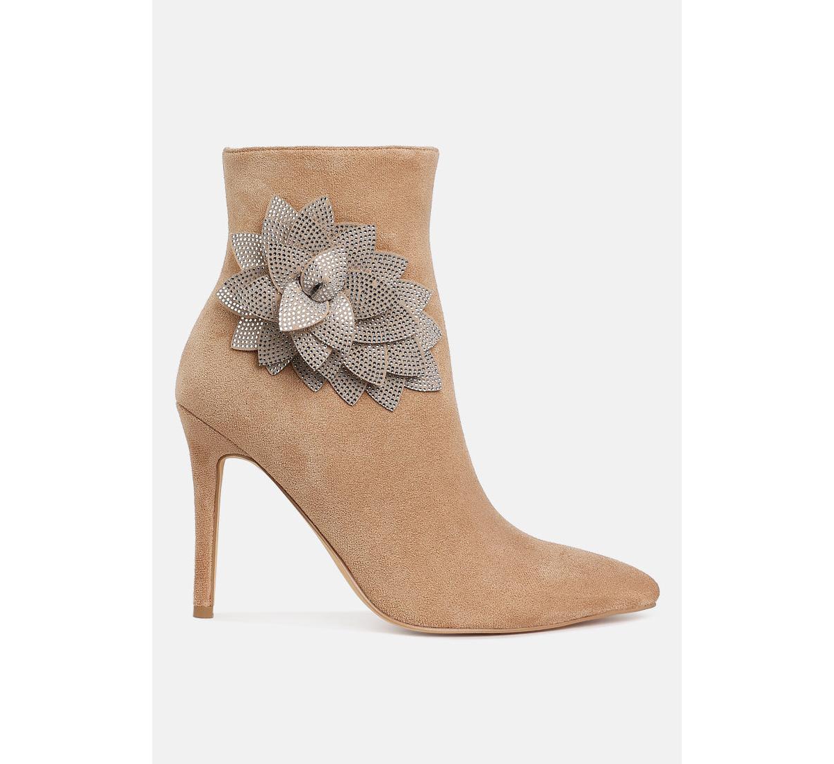 Yarrow Rhinestones Petal Detail Boots - Beige